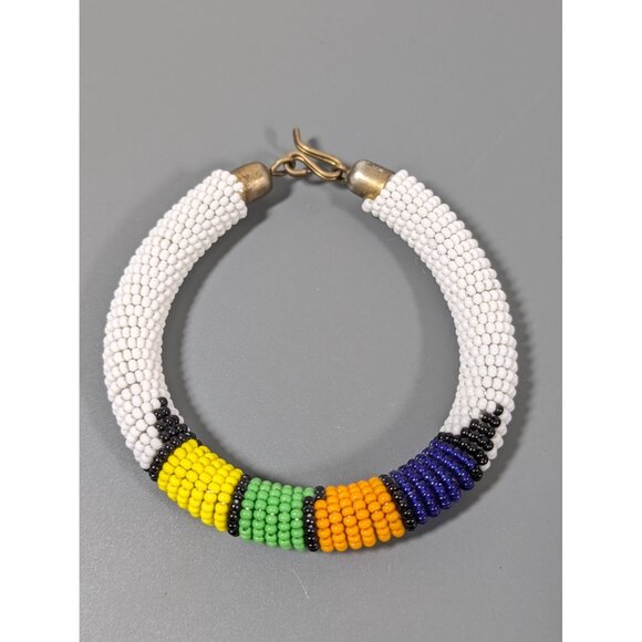 Handcrafted Multicolor Seed Bead Rope Bracelet Brass Clasp 8 in Tribal - Picture 6 of 9